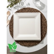Disposable square plate ECO, 26 × 26 cm, sugarcane, white color