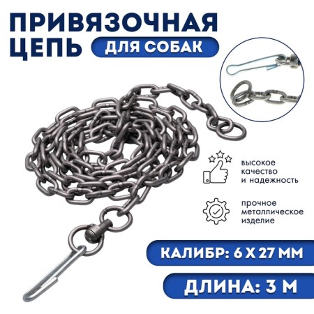 A chain for leaning dogs, 3 m, caliber 6 x 27 mm, black