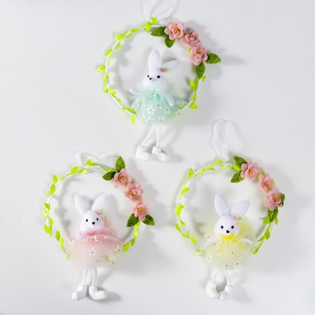 Souvenir suspension "Bunny on a wreath with flowers" mix 15x21 cm-5
