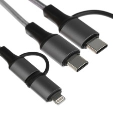 Cable 2 in 1, Type-C-Type-C/Lightning, 60 W, 3 A, Fabric Fabric, 1 meter, silver