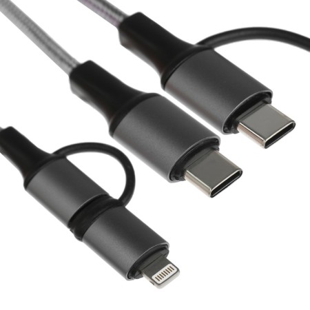Cable 2 in 1, Type-C-Type-C/Lightning, 60 W, 3 A, Fabric Fabric, 1 meter, silver