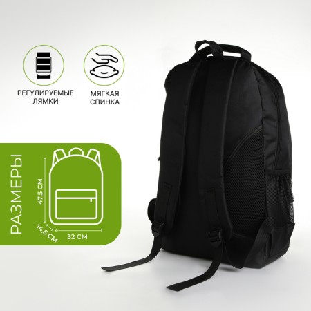 Young backpack from textiles with a zipper, 4 pockets, black/green color-1