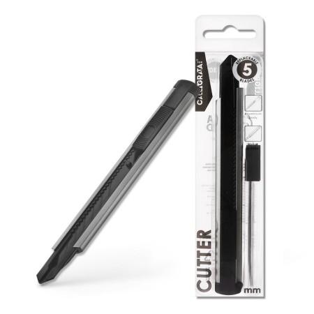 Chancellery knife 9mm metal + blade, 5 pieces of black, top