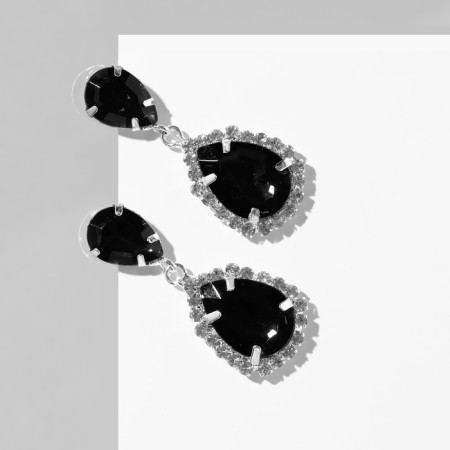 Earrings with rhinestones "drop" elegy, black and white color in silver-1