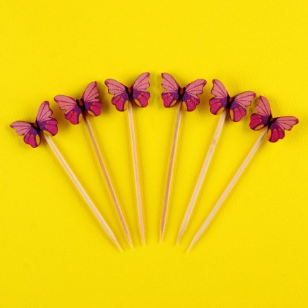 Butterfly skewers, set 6 pcs, color mix-4