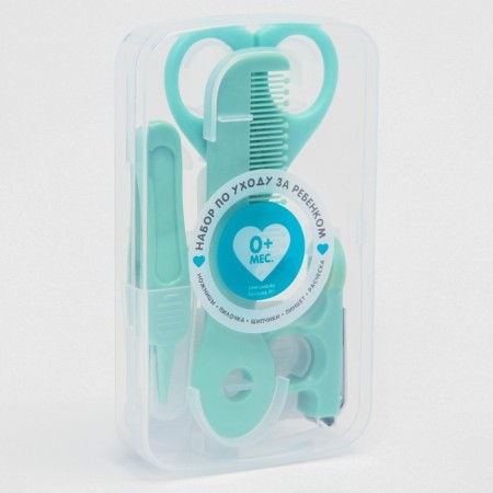 A child’s care set, 5 items (comb, tweezers, scissors, a knipser, saw), green color-1