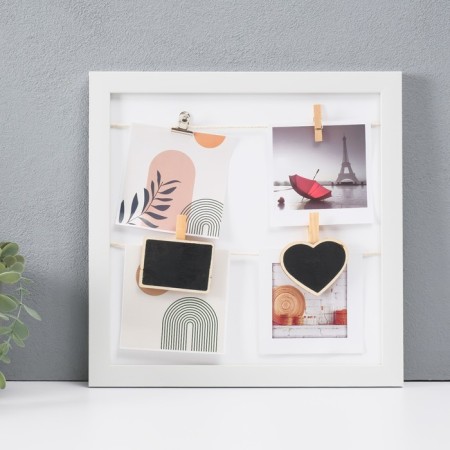 Photo frame plastic in 4 photos 10x10 cm "Style" with clothespins, white 30x30x1.5 cm