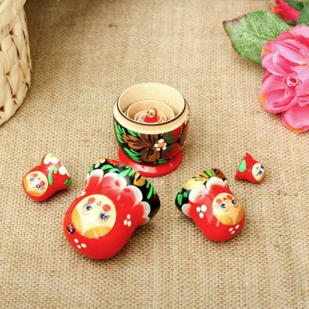 Matryoshka "God's cow", red scarf, 5 puppet, 9-11 cm-9