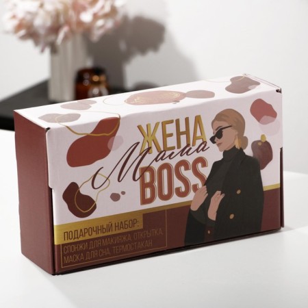 Gift set "Wife, mother, boss", sleep mask, thermostatic, sponge 2 pcs, postcard-11