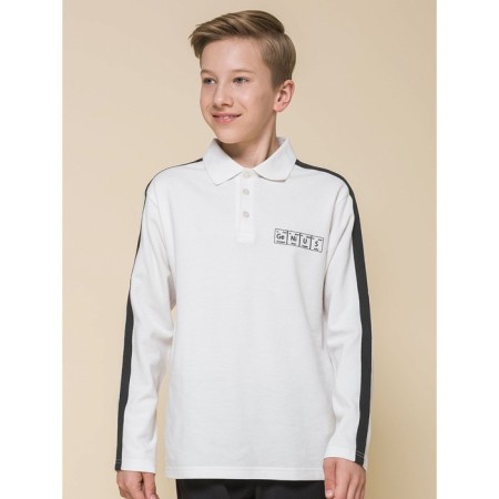 Polo for a boy with a long sleeve Pelican, height 152 cm, milk color