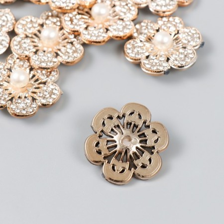 Decor for creativity plastic, rhinestones "Golden flower with bead" set 10 pcs 3x3 cm-1