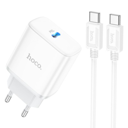 Network charger Hoco C104A, 1 Type-C, Type-C cable-Type-C, 1 m, white
