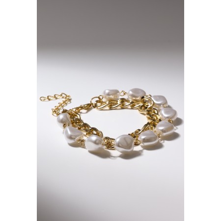 Pearl bracelet "Chain", white color in gold, l = 16 cm-2