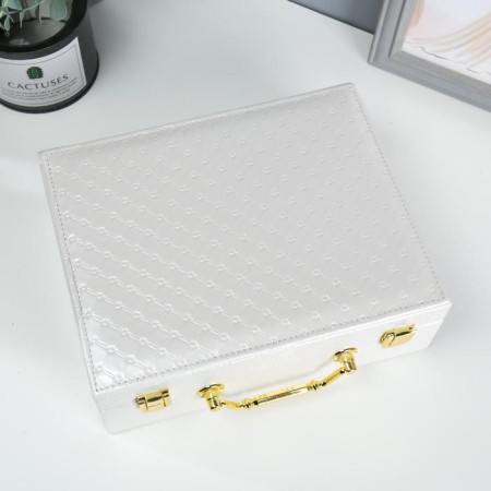 Casket to the leatherette for jewelry "banged" snow -white 8.5x23.5x19 cm-4