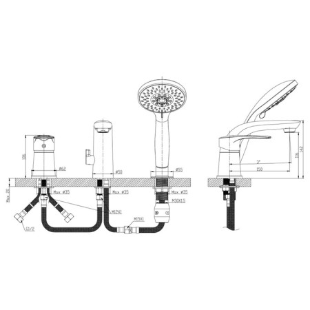 Mixer on board the bath Rossinka T40-39, one-handed, for three holes, color chromium-1