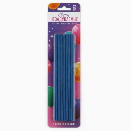 Candles for the cake are non -humble, blue, 24 pcs., 24 x 6 cm.-1