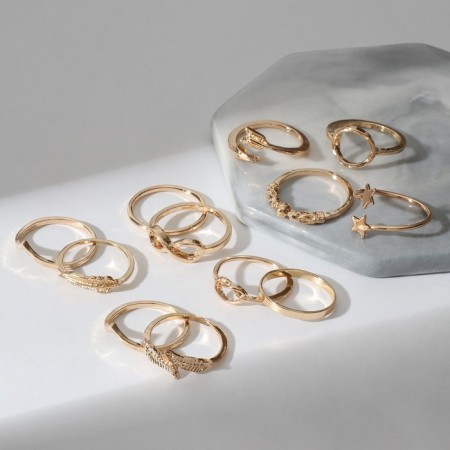 Set of rings 12 pieces "trend" Treasure, color gold, size mix-1