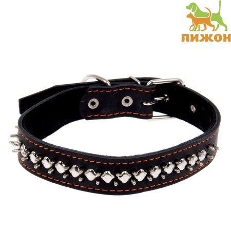 Leather collar on synthetic winterizer "Hedgehog", 69 x 3.6 cm, Osh 45-60 cm, black