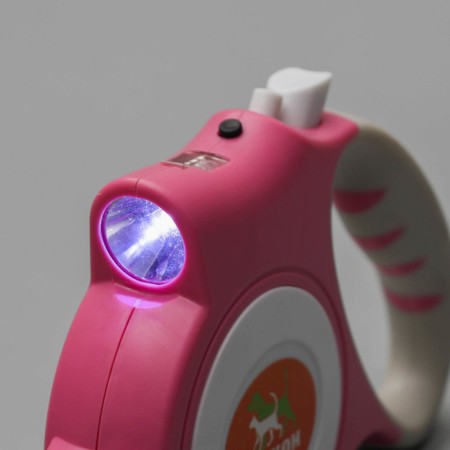 Roulette "Pigzon" with a flashlight, rubberized pen, 5 m, up to 35 kg, pink-3