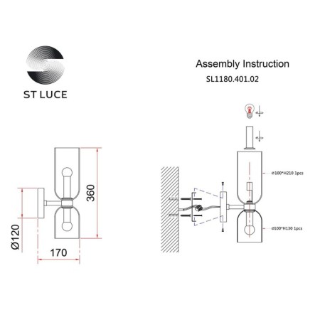 Sconces st. SL1180.401.02. Treviso. 2x40 watts, E14, 12x36 cm, black color-6
