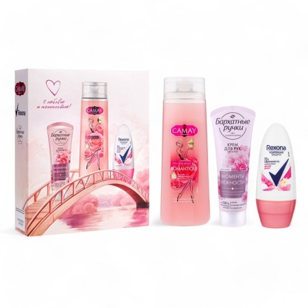Gift set Female Camay "Flower Lagoon": shower gel + hand cream + deodorant