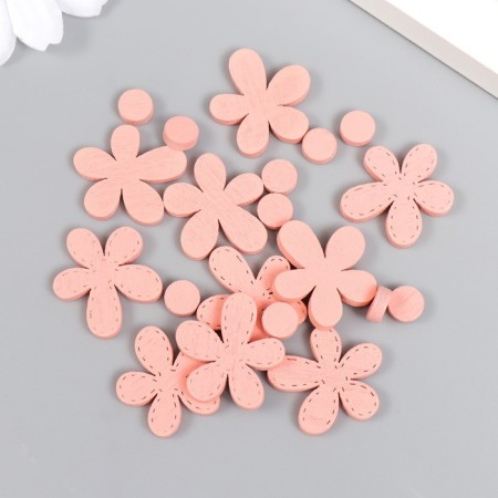 Decor for creativity tree "Chamomile and core" set 10+10 pcs Pink powder 2.3x2 cm