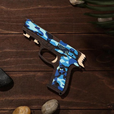 Wooden souvenir "Rezin -shooting, blue camouflage" + 4 elastic bands-1
