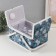 Casket for needlework "Black and white flowers on blue" 19x26x14.5 cm