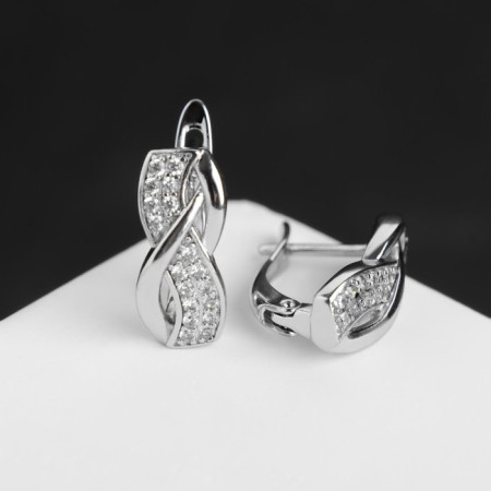 Earrings with rhinestones "Magic" Infinity, white color in silver-1