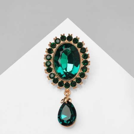 Obval brooch with a drop, green color in gold-2