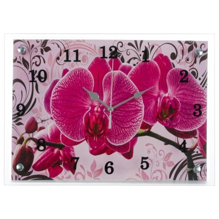 Carty watch is wall-mounted, interior "pink orchids with a pattern", silent, 25 x 35 cm
