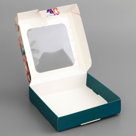 Box a gift team with a window, packaging, "flowers", 13 x 13 x 3 cm-3