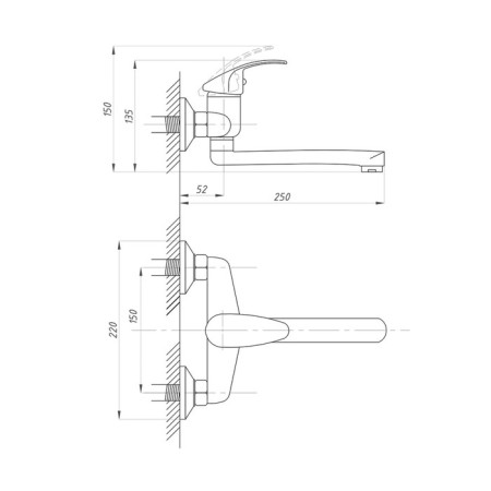 Kitchen mixer "PSM-Profsan" PSM-104-10, single-leaf, pour 250 mm, wall, chrome-1