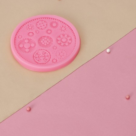 Mold Dolyana "gears", silicone, 10.5 × 10.5 cm, pink color-3