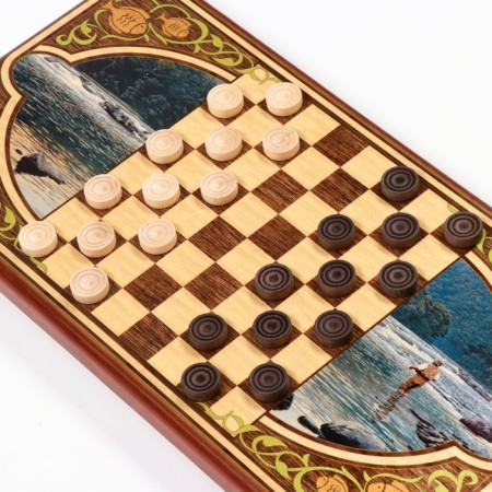 Wooden backgammon large, with checkers "Fisherman", board game, 60 x 60 cm-2