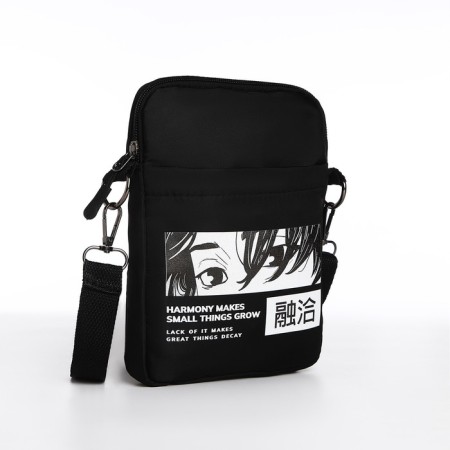 Youth bag on an anime long belt, 20 x 15 x 3 cm, lightning department, black color-1