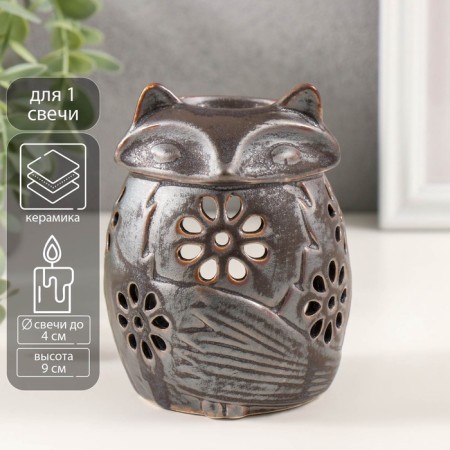 Ceramics candlestick per 1 candle "fox" brown 7.5x7.5x11 cm