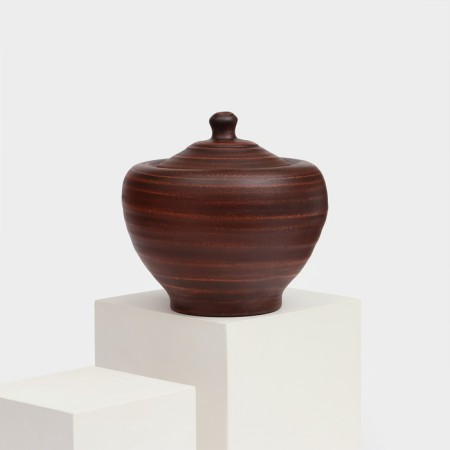 Smooth baking pot, with a lid, red clay, 4 l-9