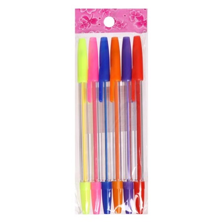 Set of ballpoint pens, 6 colors, transparent body with colored caps-4