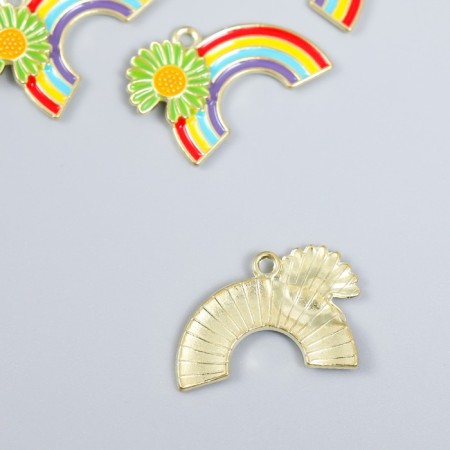 Decor for creativity Metal, enamel "Rainbow with chamomile" Gold Mix 1.8x2.5 cm-2