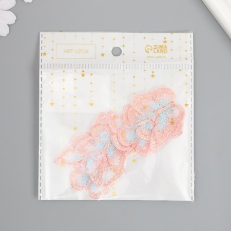 Decor for creativity Textile Embroidery "Butterfly Pink blue" 4.3x5.5 cm-3