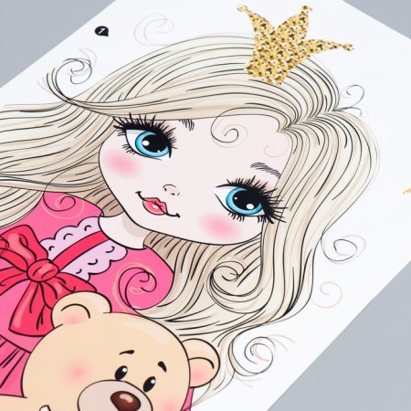 Sticking plastic interior color "Baby in a crown with a teddy bear" 30x90 cm-2