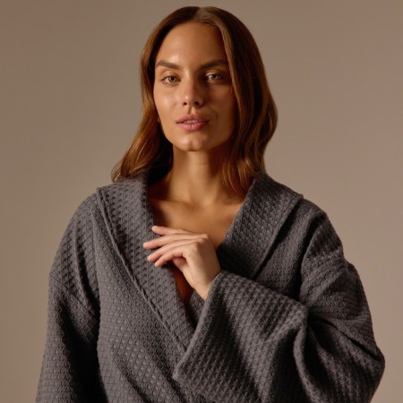 WAFEL Women's bathrobe SL Home: Waffle "Grig Sandre", size S, 100% cotton, 320 g/m2-1