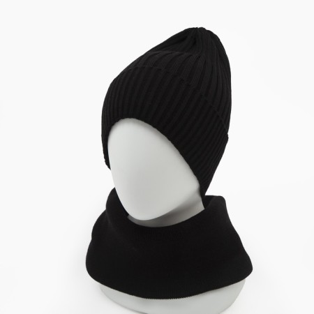 The female winter set (hat/snood), black color, size 56-58-6