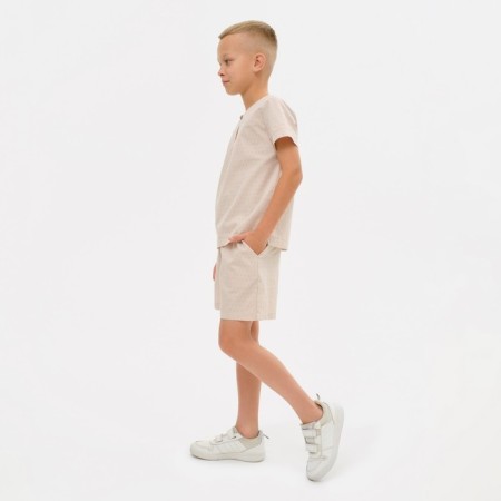 Set for a boy (shirt, shorts) minku: Cotton Collection Beige color, height 134-1