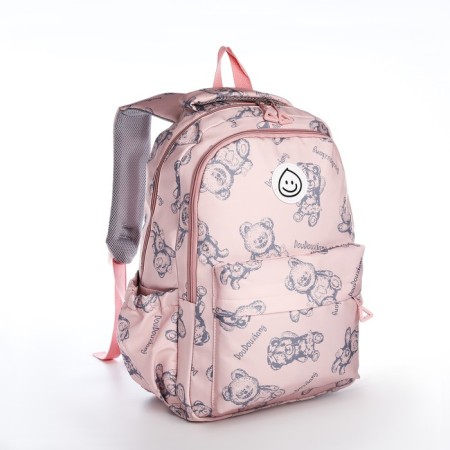 School backpack from textiles on lightning, 4 pockets, pink color-2