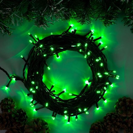 Garland “thread” 10 m, IP44, dark thread, 100 LED, green glow, 8 modes, 220 V