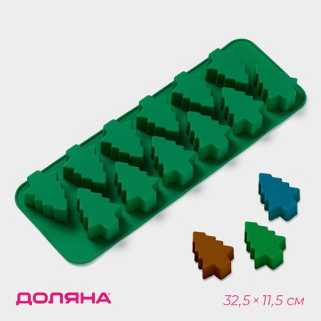 Baking uniform “Christmas tree”, silicone, 32.5 × 11.5 cm, 12 cells, green color