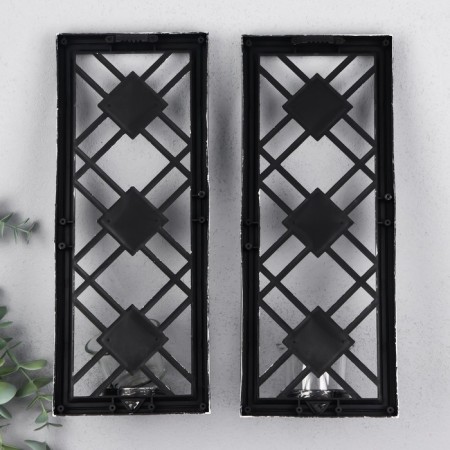 Climber Plastic, glass for 1 candle "Mirror rhombuses" NR 2 pcs D-4 cm silver. 8x12x30.5 cm 90688-1