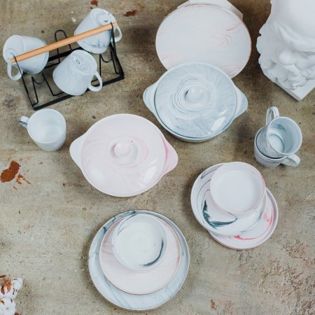 Ceramic pies "Marble", D = 15 cm, pink color-4